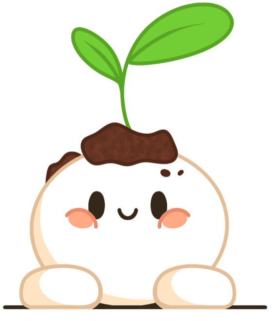 HABITat’s mascot: a round, smiling seedling with a green sprout growing from a patch of soil on its head